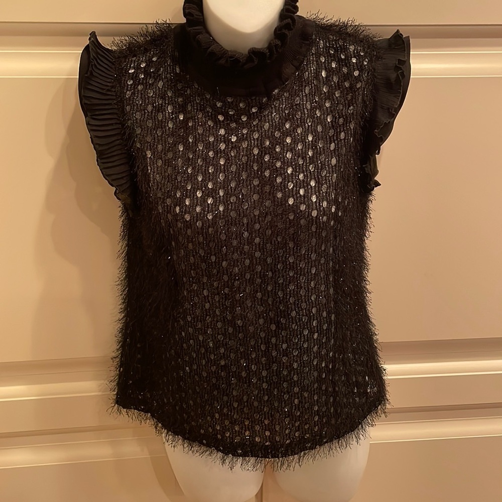 Carver lurex eyelash fringe open weave sweater sz 38/xs
